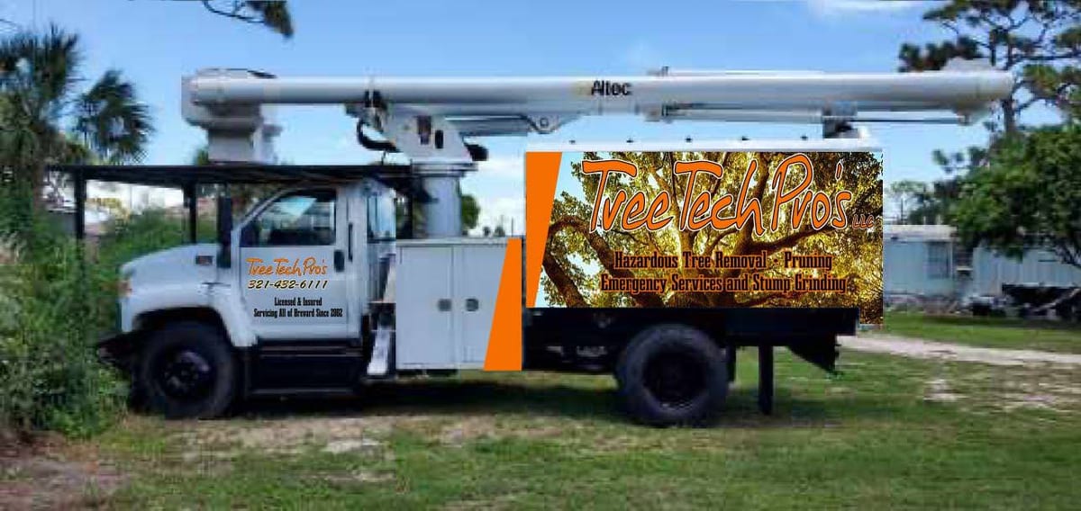 Tree Tech Pros bucket truck in golden-hour light